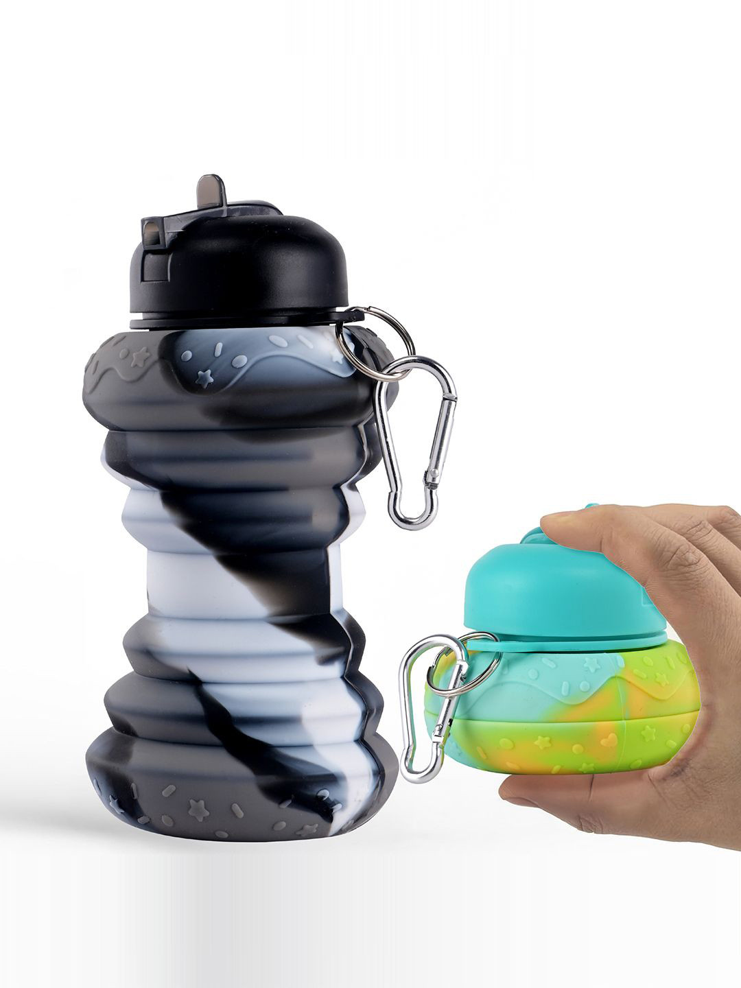 Kuber Industries Black Colourblocked Plastic Smart Vacuum 2 Piece Sipper - 600ml