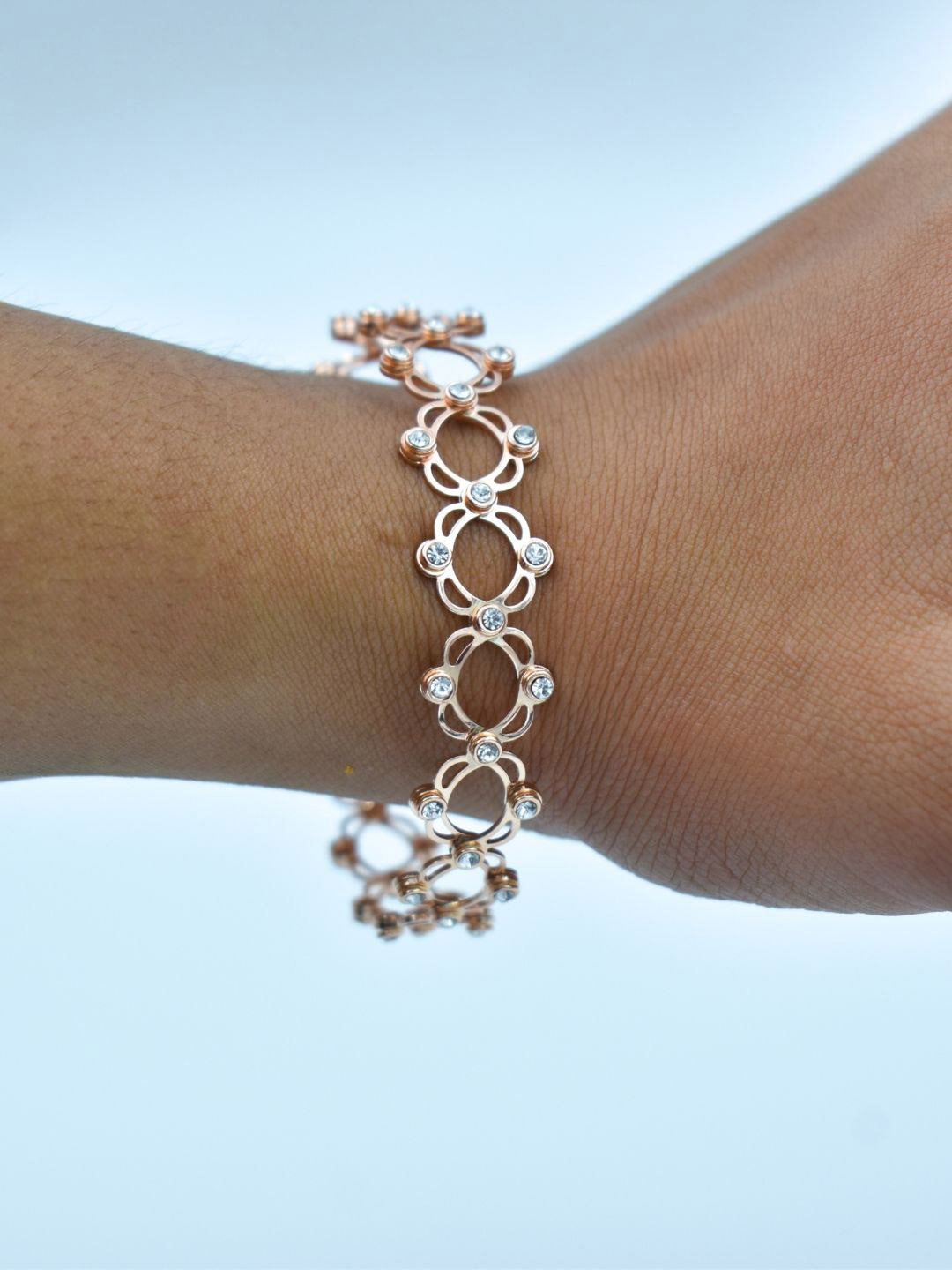 Satlaa 925 Sterling Silver Rose Gold-Plated Stones Studded Convertible Ring Cum Bracelet