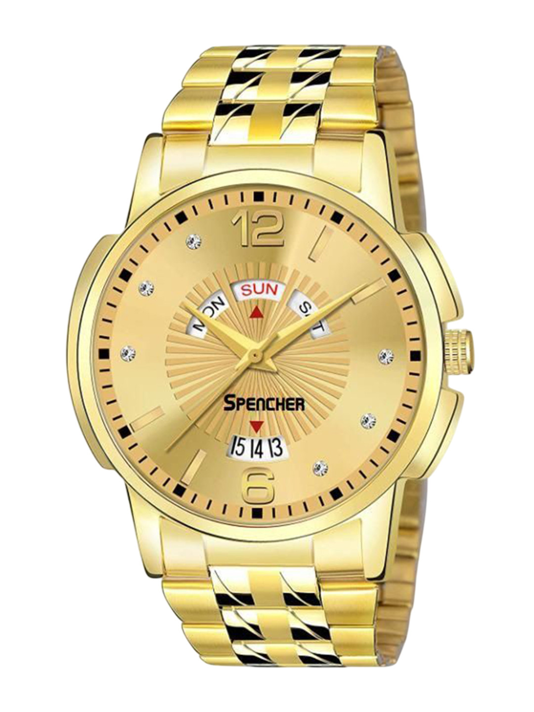 SPENCHER Men Brass Bracelet Style Straps Analogue Multi Function Watch 440 - Gold