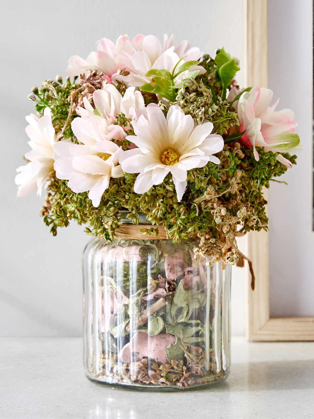 Home Centre Pink & White Artificial Flower With Pot