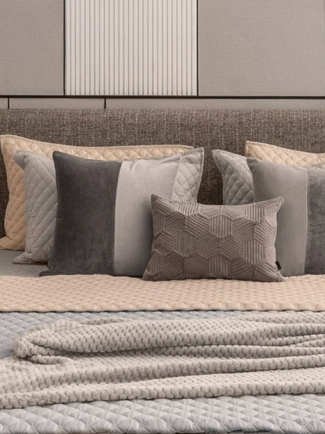 Rya Living Grey Colourblocked Cotton Breathable 7 Pcs Cushion Covers - 17.7 x 17.7 Inches