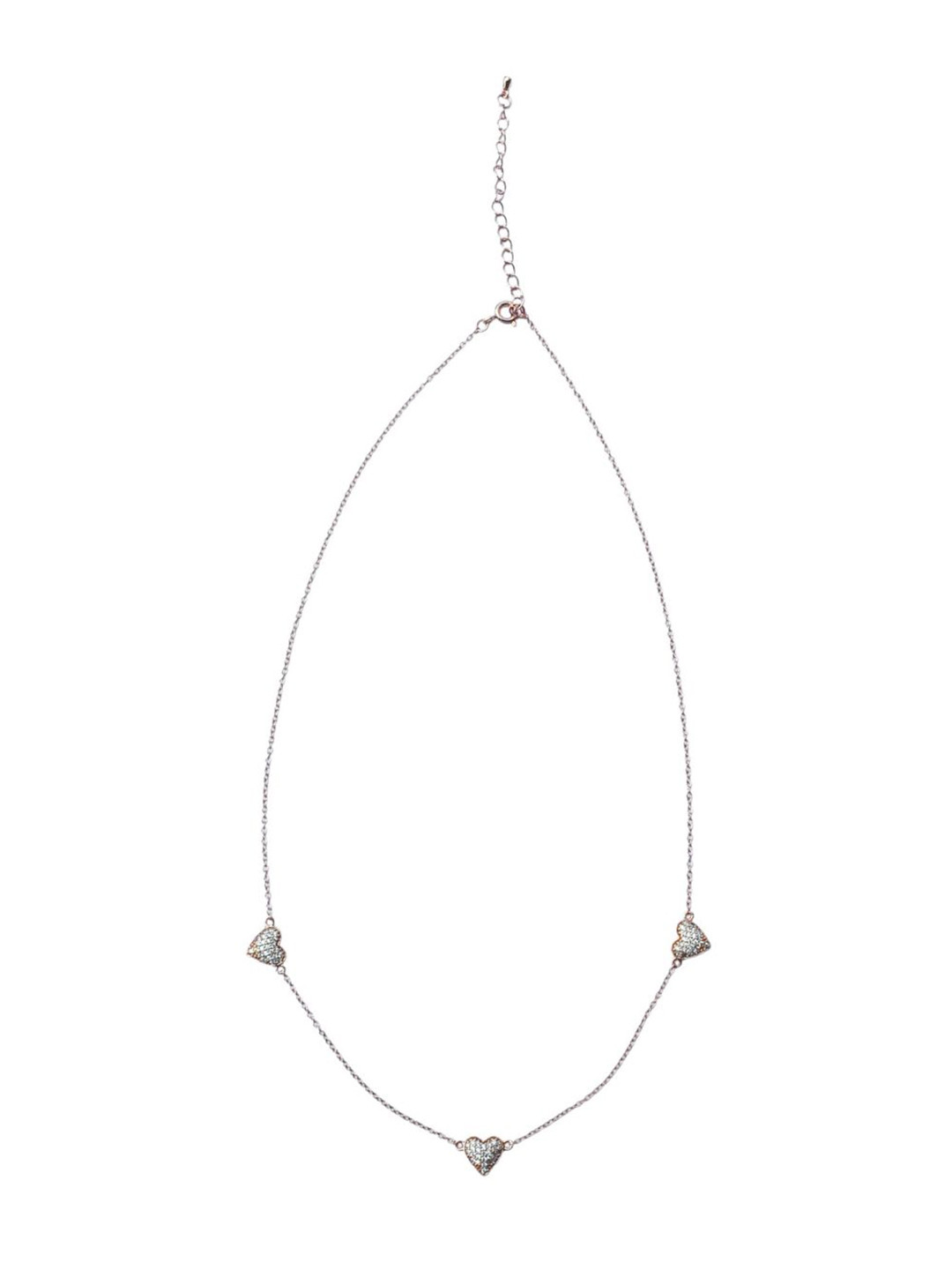 Satlaa 925 Sterling Silver Rose Gold-Plated Crystal Studded Heart Shaped Minimal Necklace
