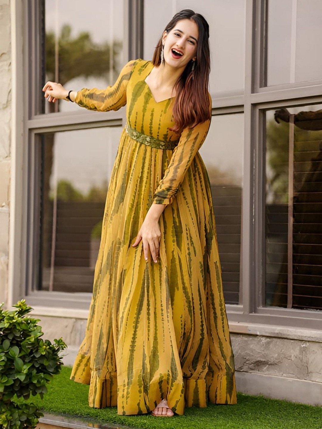 Krunal Raiyania Women Tie and Dye Pleated Maxi Ethnic Dresses