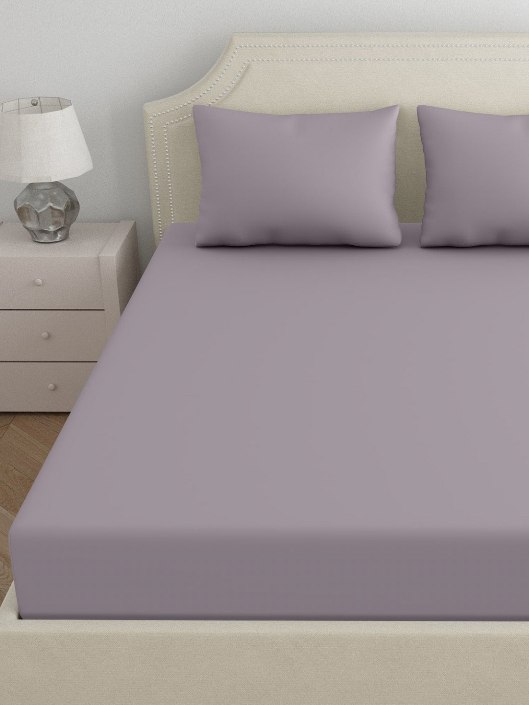 Aura Elite Collection Purple Solid Polycotton 300 TC Single Fine Bedsheet with a Pillow Cover-152 x 228 cm
