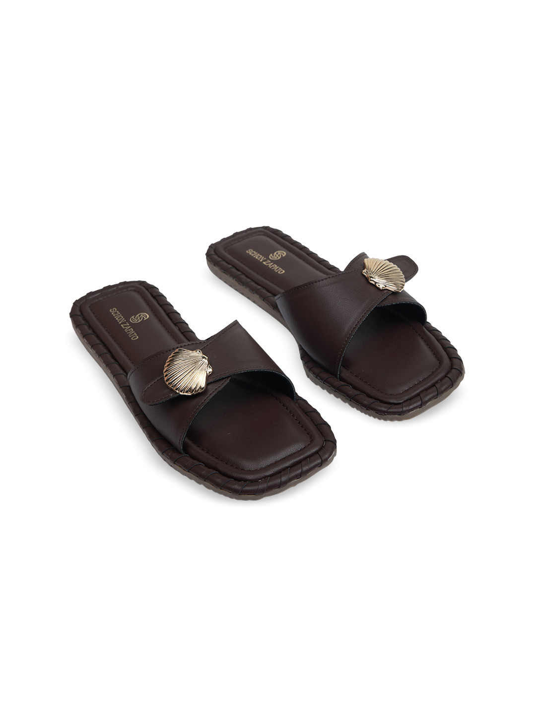 Schon Zapato Women Brown Shell One Toe Flats