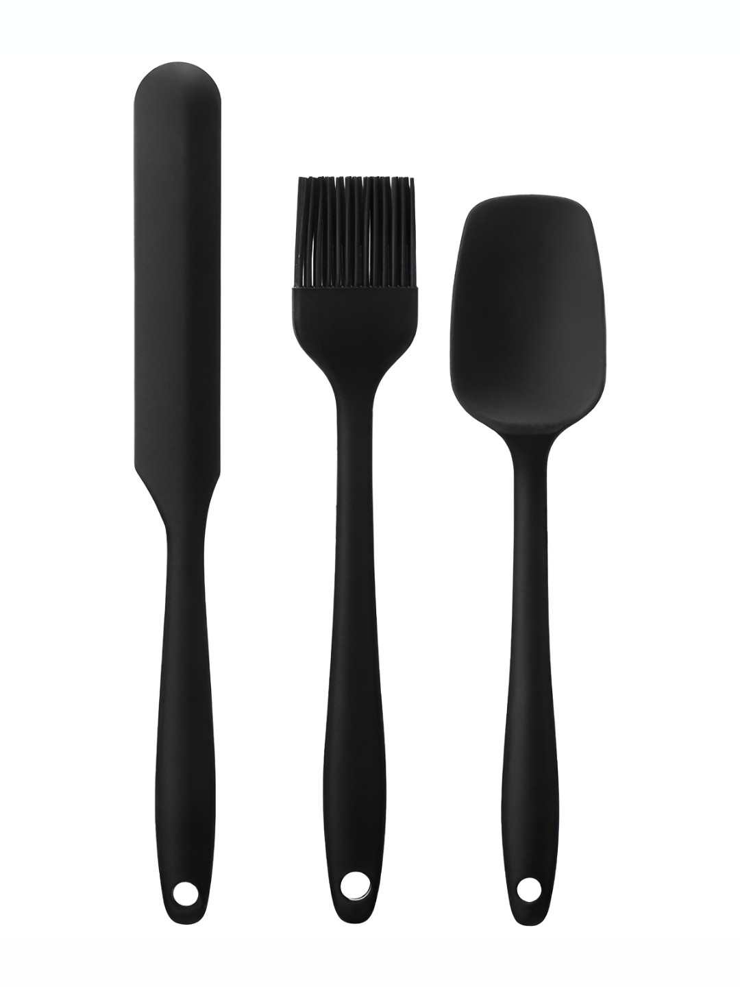 Baskety Black 3 Pieces Non-Scratch Small Spoon Jar Spatula And Basting Brush Spatula
