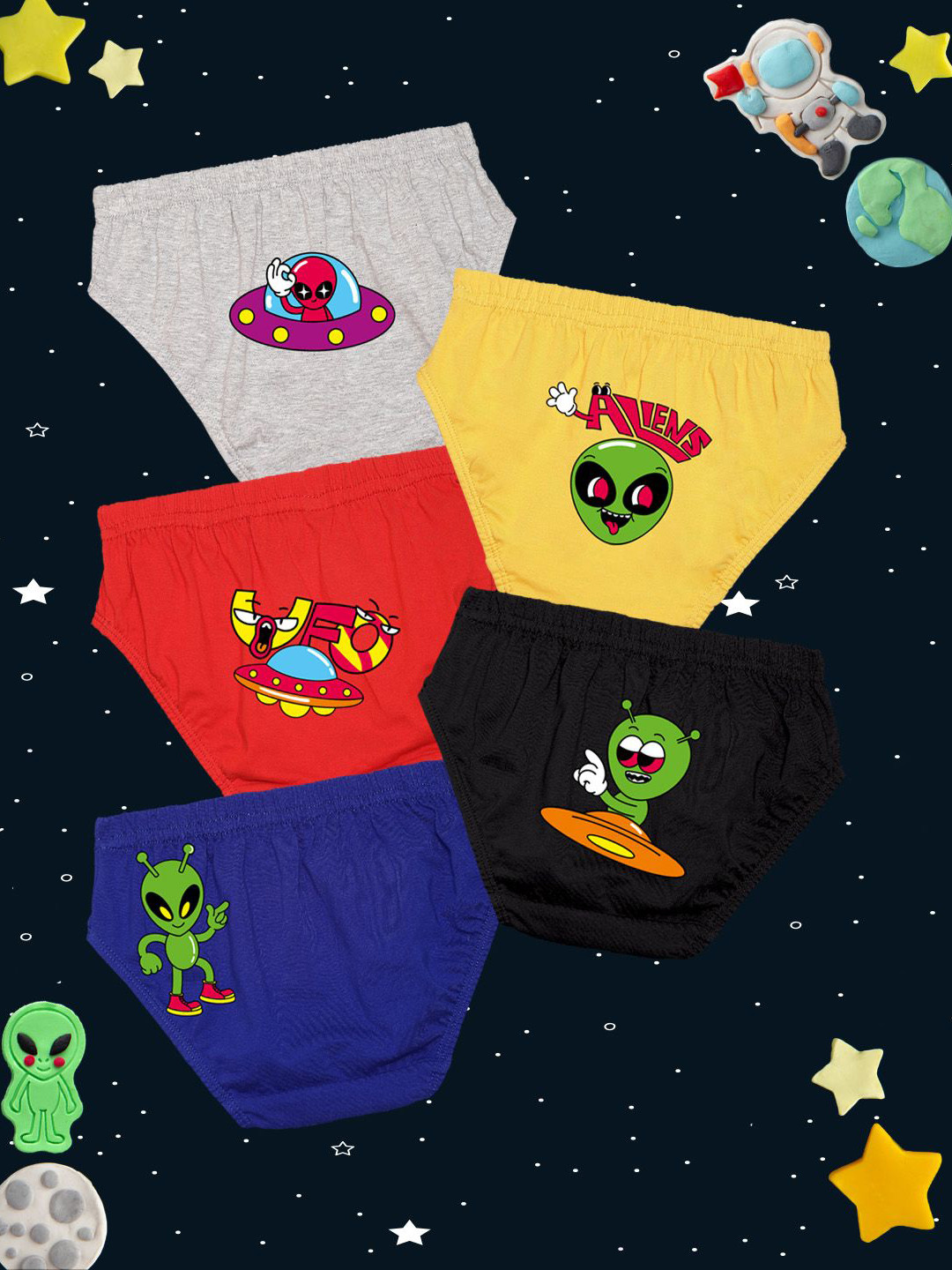 NUSYL Boys Pack Of 5 Galactic Explorer Printed Briefs 61071100