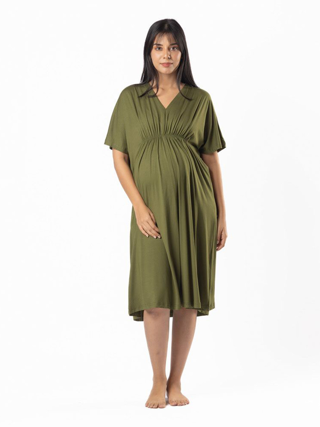Block Hop Women Olive Maternity Kaftan Dress