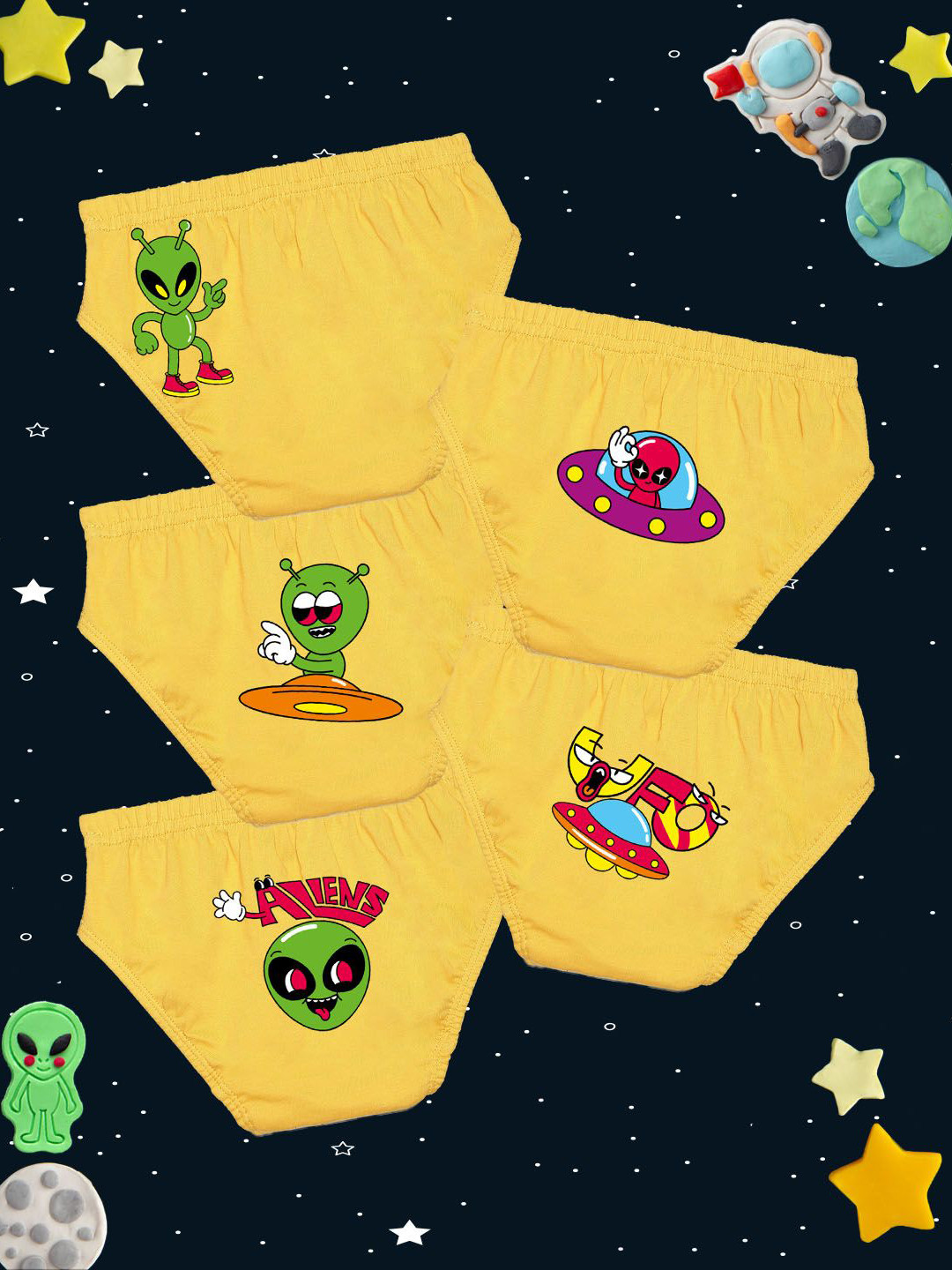 NUSYL Boys Pack Of 5 Cotton Space Raiders Printed Basic Briefs