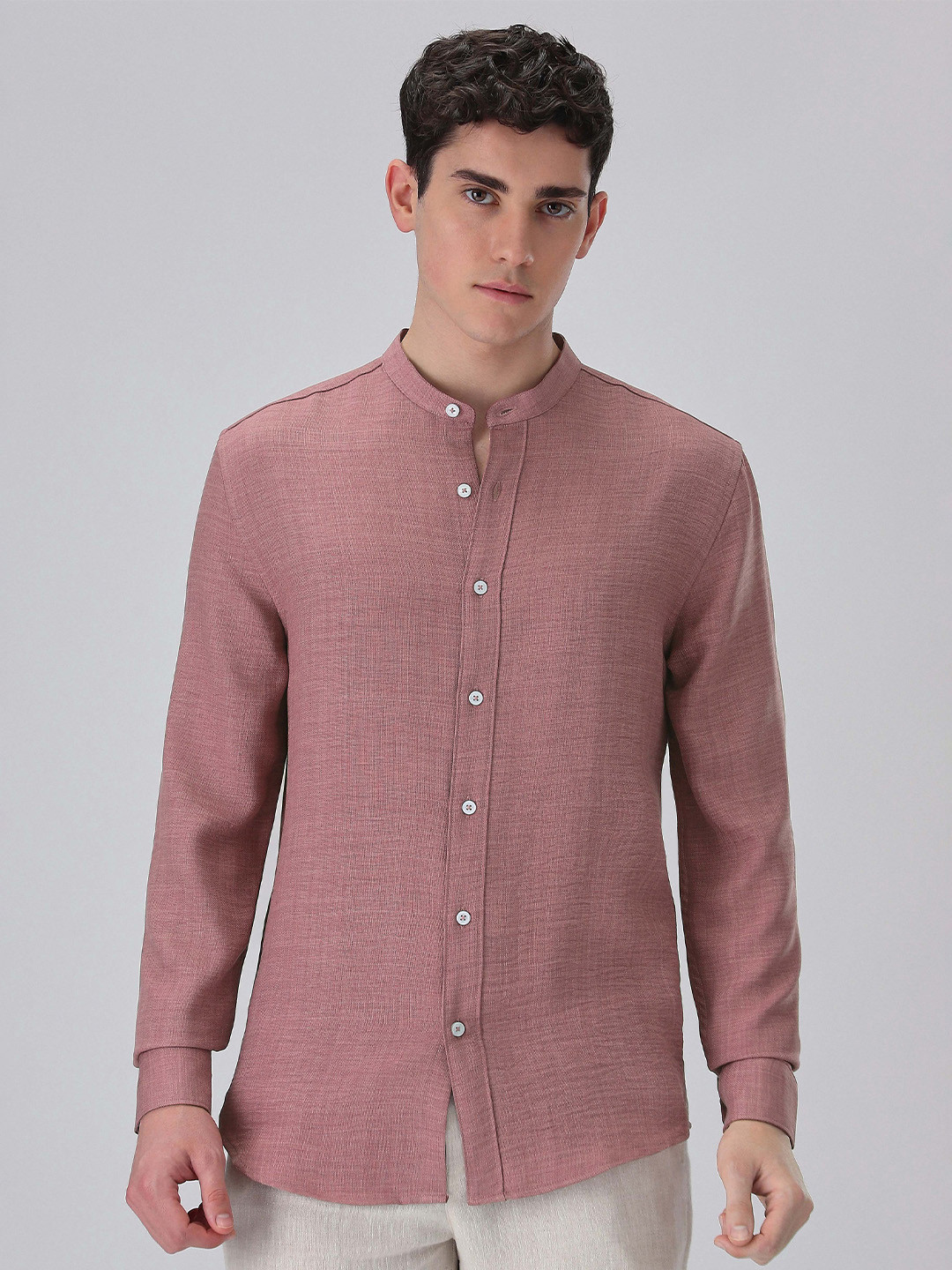 Banana Club Men Mauve Pink Mandarin Collar Shirt
