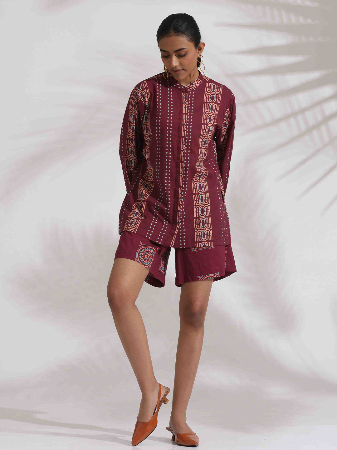 trueBrowns Purple Printed Pure Cotton Short Co-Ord Set