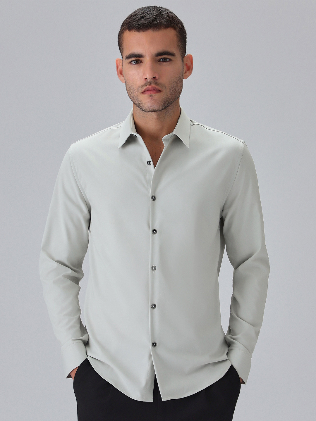 Banana Club Men Melange Grey Wrinkle Free Shirt