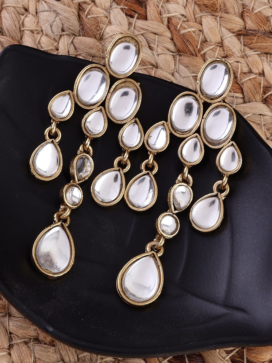 SHONA'S STYLE Brass-Plated Garnet Beaded Contempory Drop Earrings