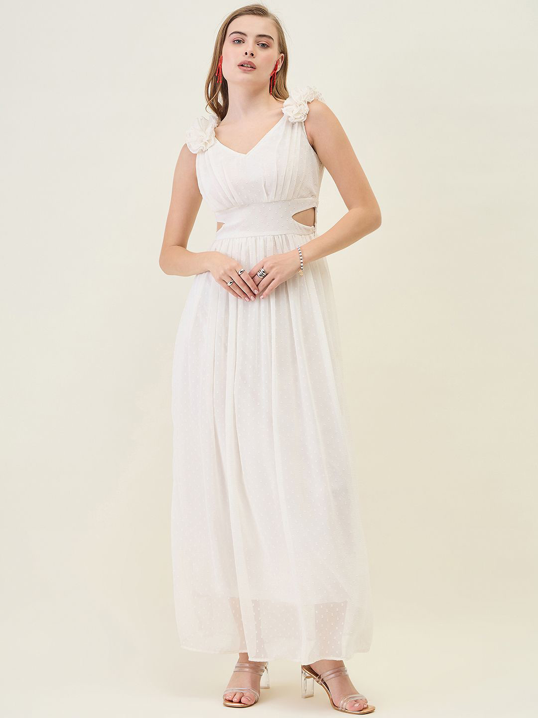 aayu Women's Fit & Flare Solid Cut Out Maxi Dress