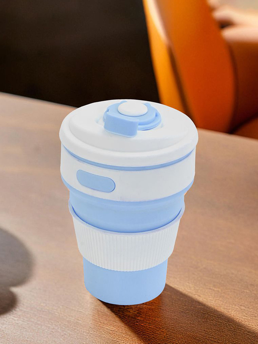 Kuber Industries Heart Blue Striped Silicone Handmade 4 Piece Cup with Lid-350ml