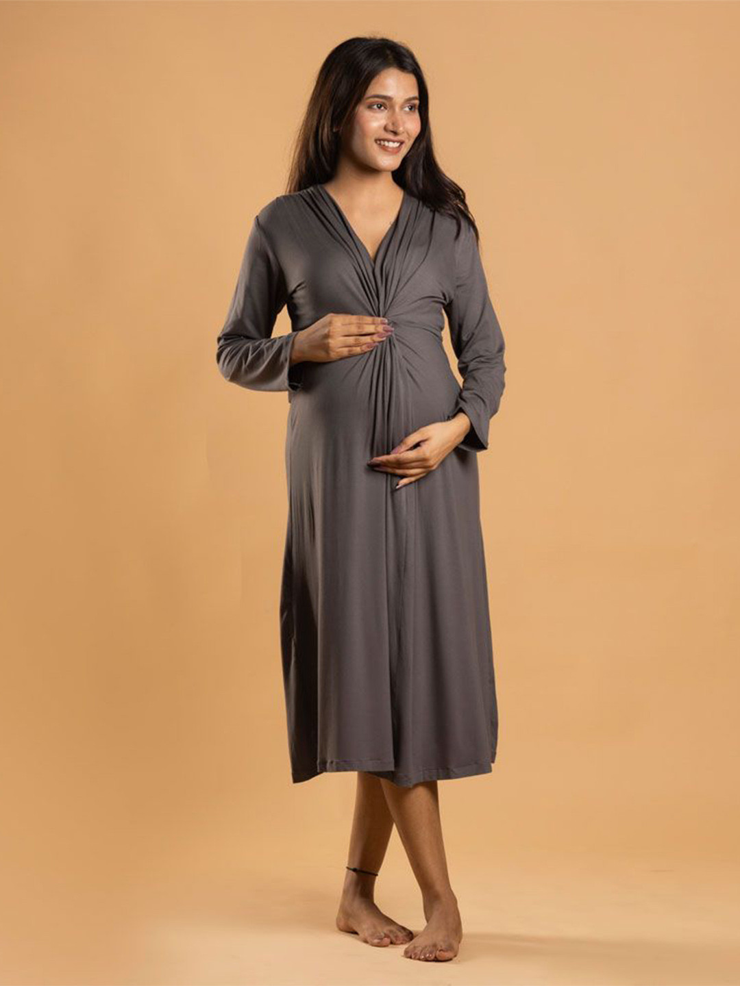 Block Hop Women Charcoal Grey Knotted Dress
