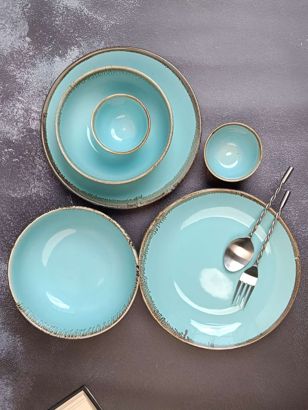 Myntra Elegant Homes Sea Green 10 Pieces Ceramic Dishwasher and Microwave Dinner Set of