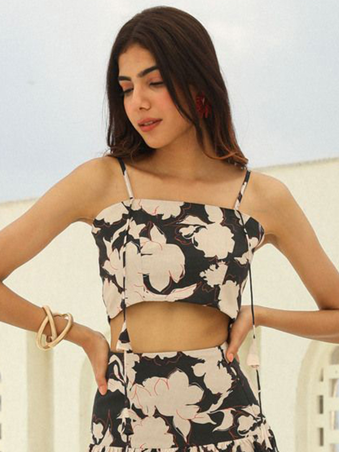 YA-SA Floral Print Cotton Crop Top