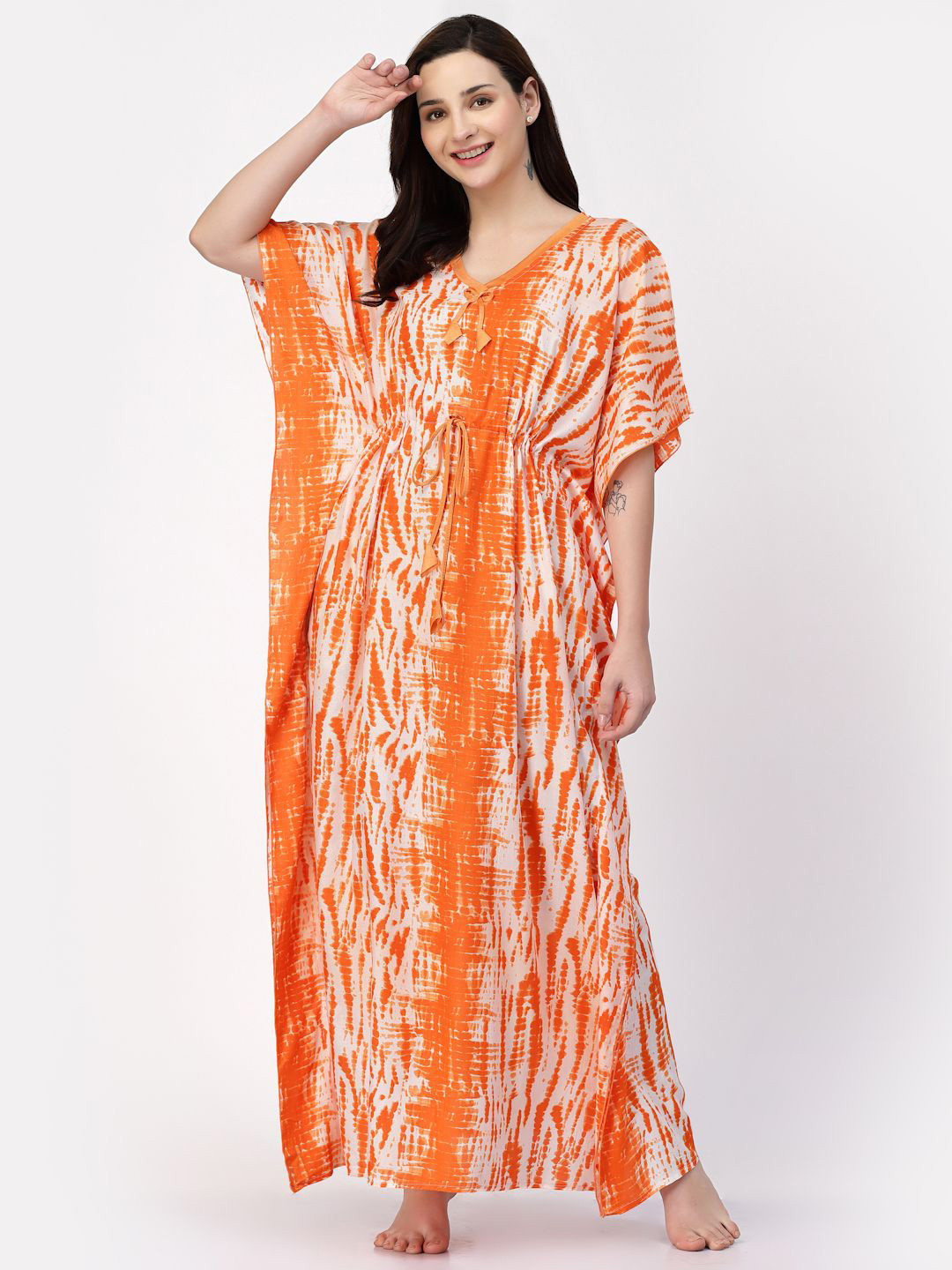 CHUI MUI Women Printed Maxi Pure Cotton Kaftan Nightdress