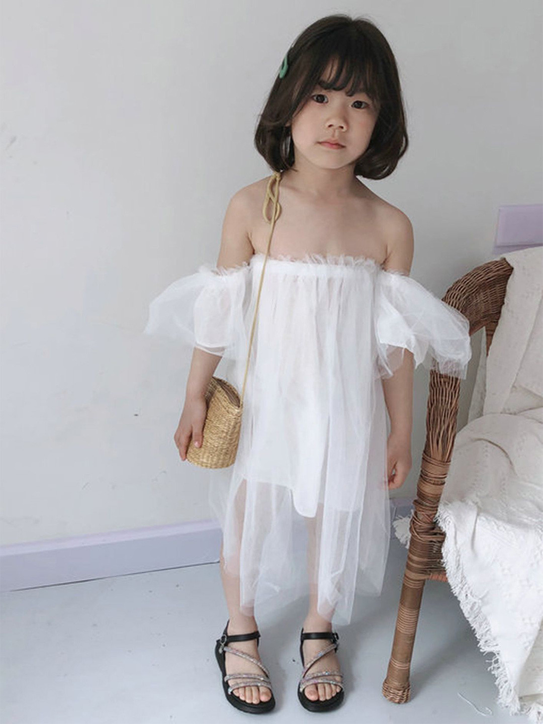 LULU & SKY Girl Off-Shoulder Flutter Sleeve A-Line Midi Dress