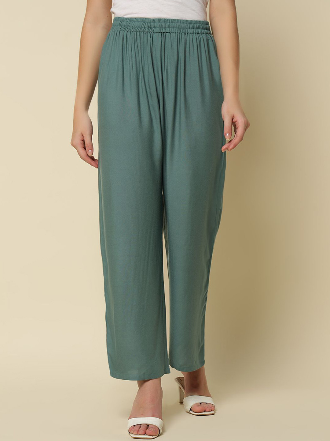 Thread Plus Women Relaxed Fit Ethnic English Green Palazzo