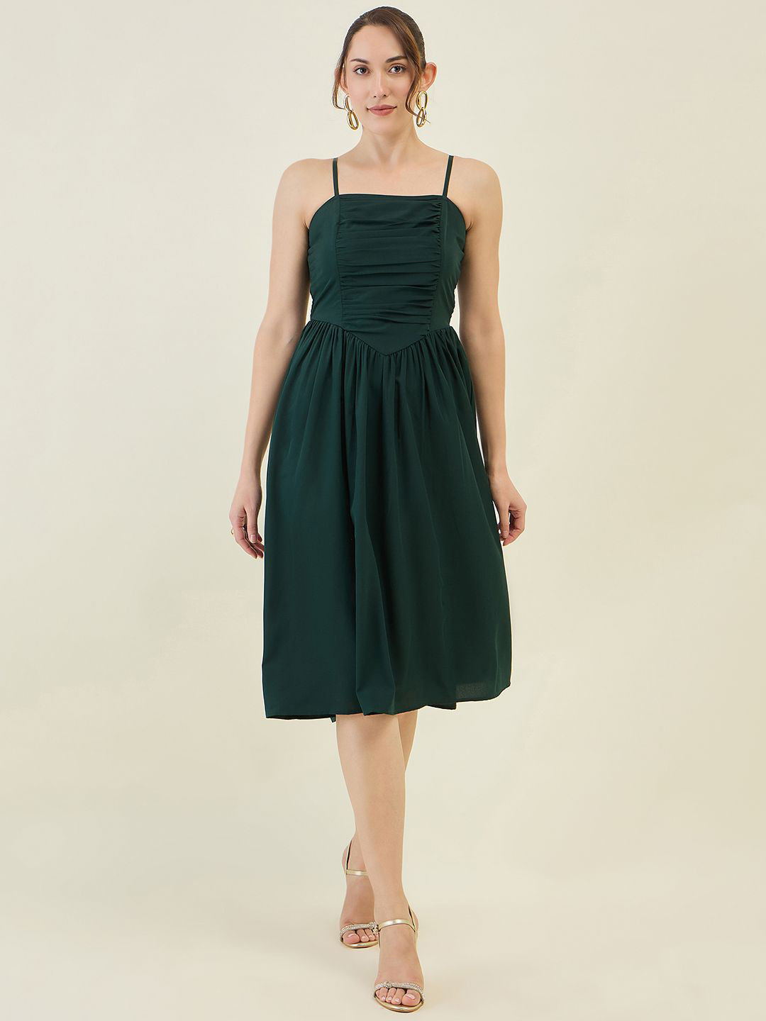 aayu Fit & Flare Ruched Midi Dress