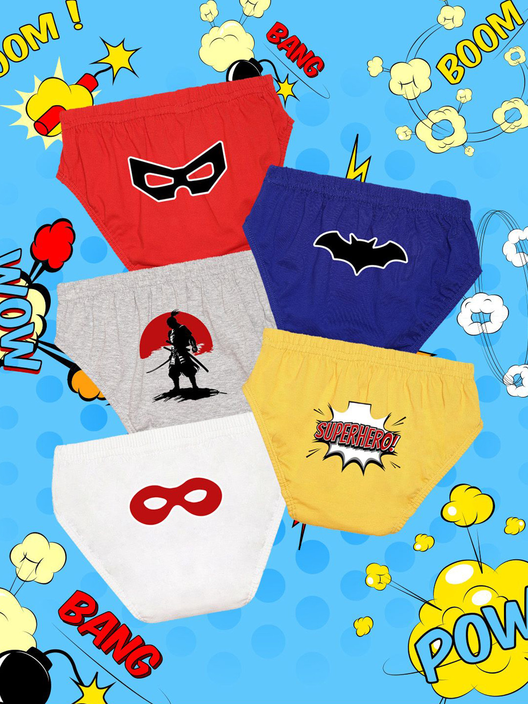 NUSYL Boys Pack Of 5 Superhero Alliance Printed Pure Cotton Basic Briefs