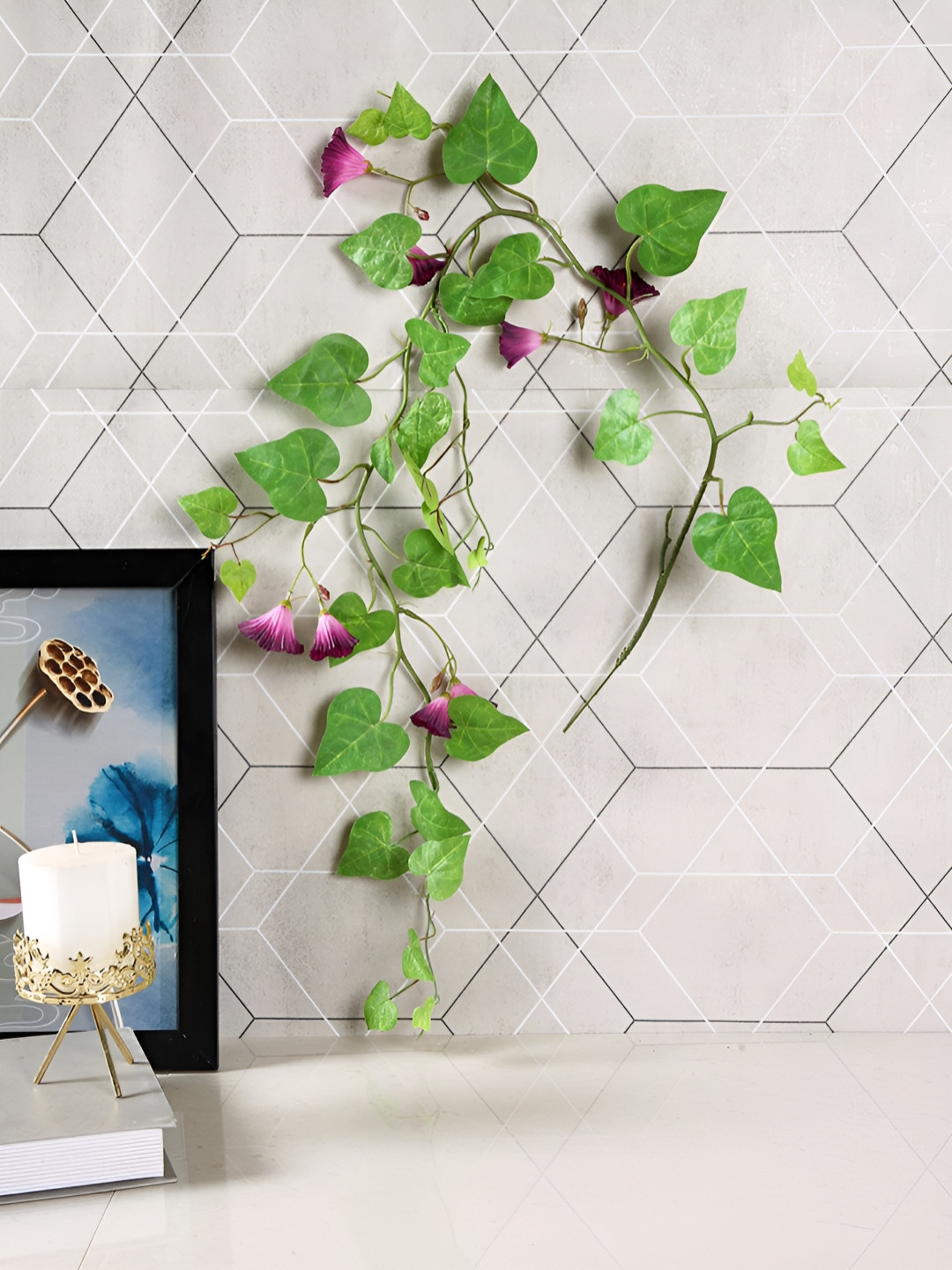 Myntra Elegant Homes Purple & Green Hanging Morning Glory Vine Artificial Flower