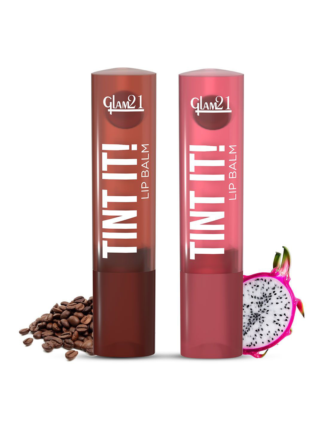 GLAM21 Set Of 2 Lip Tint It Balm With Vitamin-E -3.5 g - Coffee Beans 05 & Dragon Fruit 03
