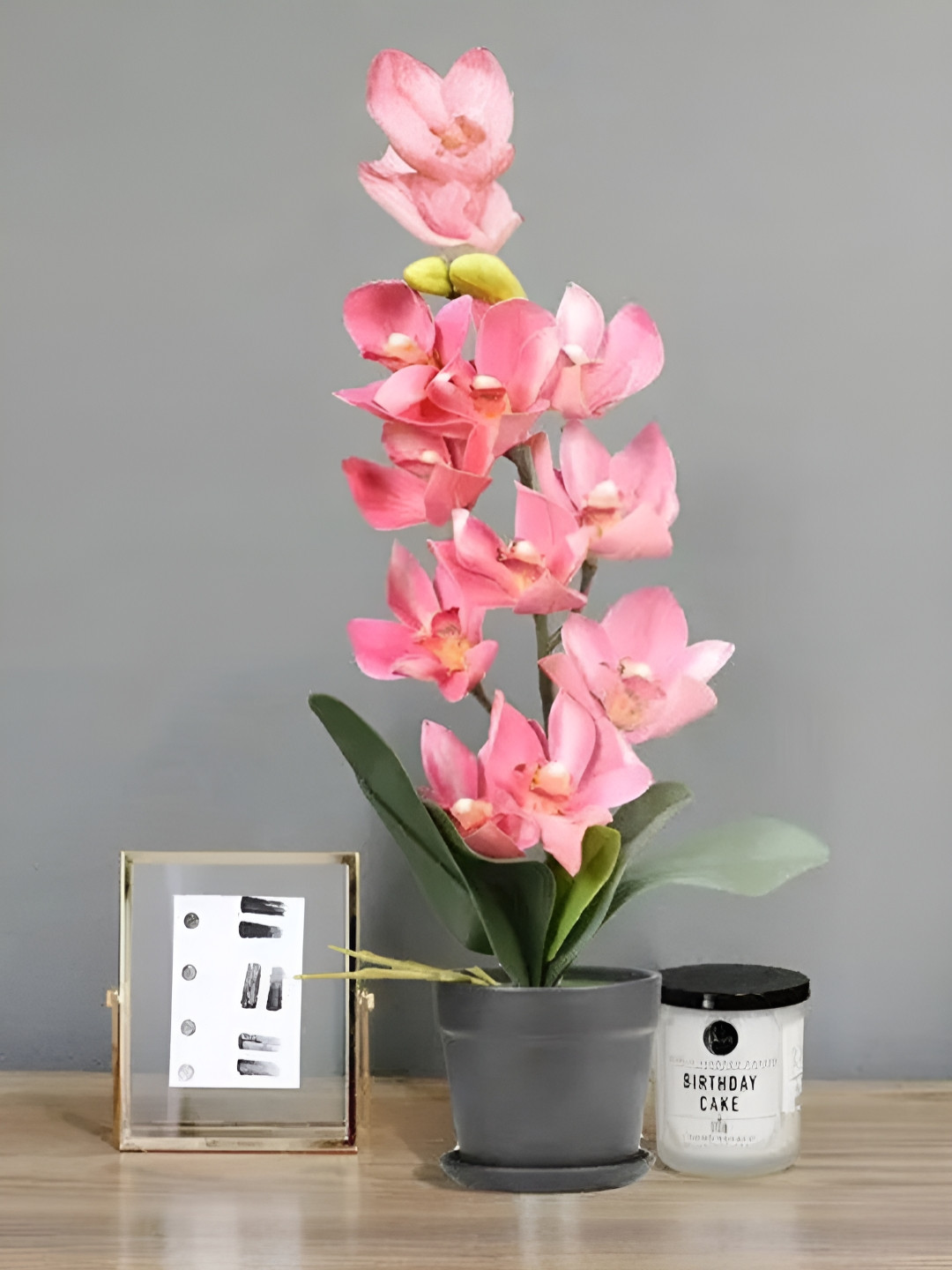 Royaloak Pink Ten Heads Whelan Artificial Flower With Pot