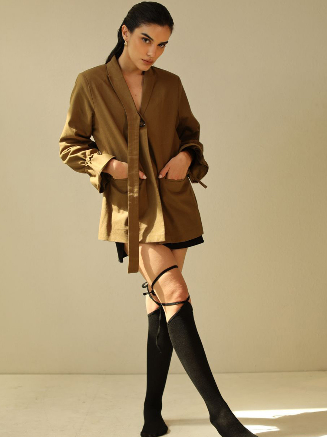 SPELL BY SMOKESHOW Thea Notched Lapel Cotton Single-Breasted Oversized Blazer