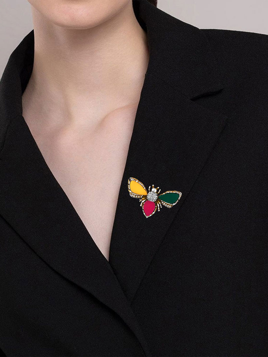 Mahi Two Tone Bee-Shaped Brooch  Lapel Pin