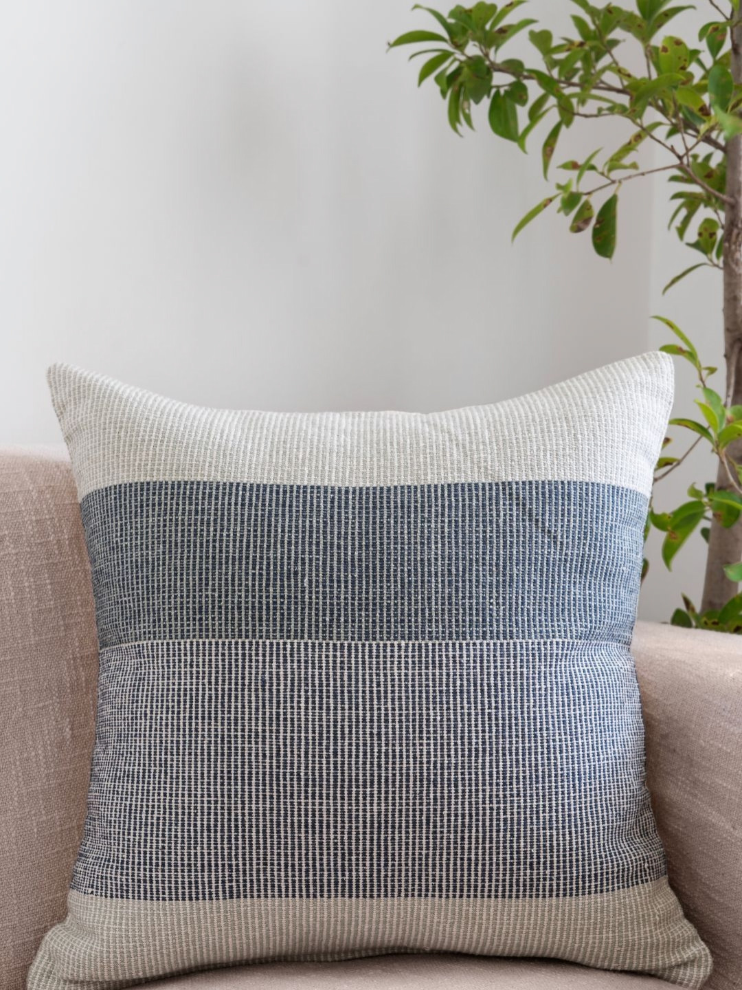 Rya Living Grey & Blue Colourblocked Cotton Square Celestial Calm Cushion Cover