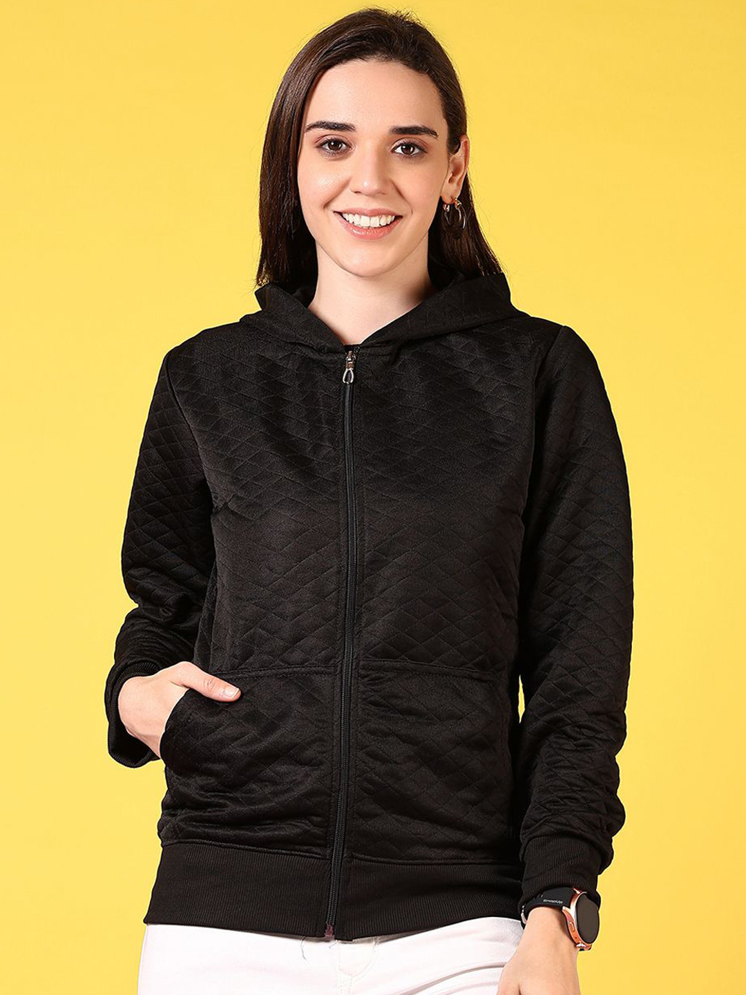 V-Mart Women Solid Hooded Quilted Jacket