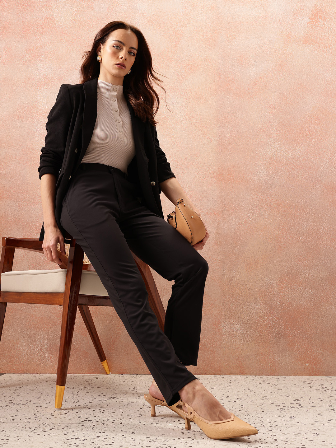 All About You Formals Women Slim Fit High-Rise Wrinkle Free Trousers