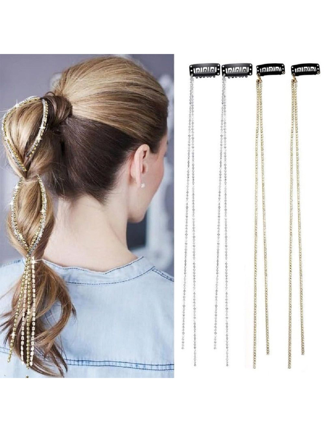 BAESD Girls 4 pcs Embellished Sparkle Hair Chain