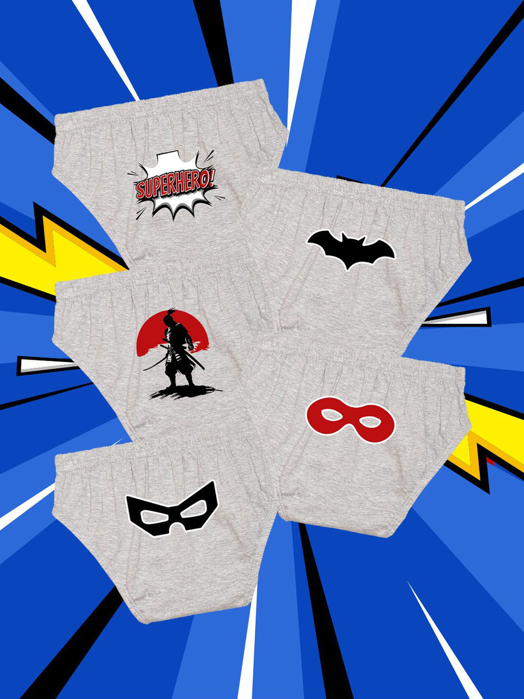 NUSYL Boys Pack Of 5 Champion Crew Printed Pure Cotton Basic Briefs