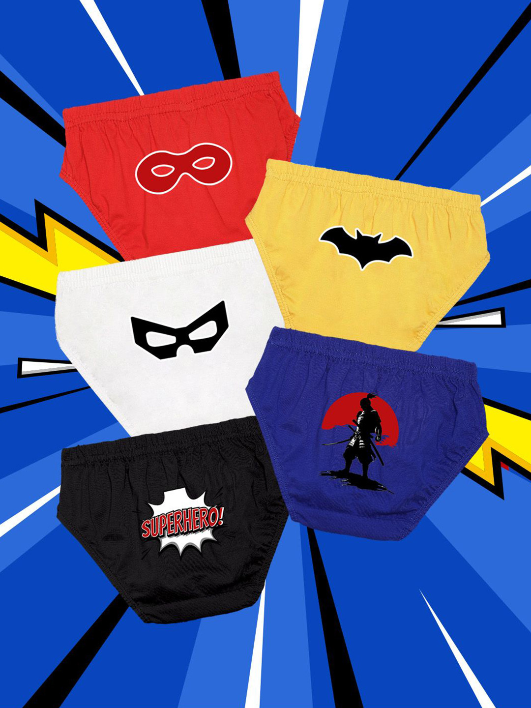 NUSYL Boys Pack Of 5 Super Hero Printed Basic Briefs NUBCBRFPO5.0066