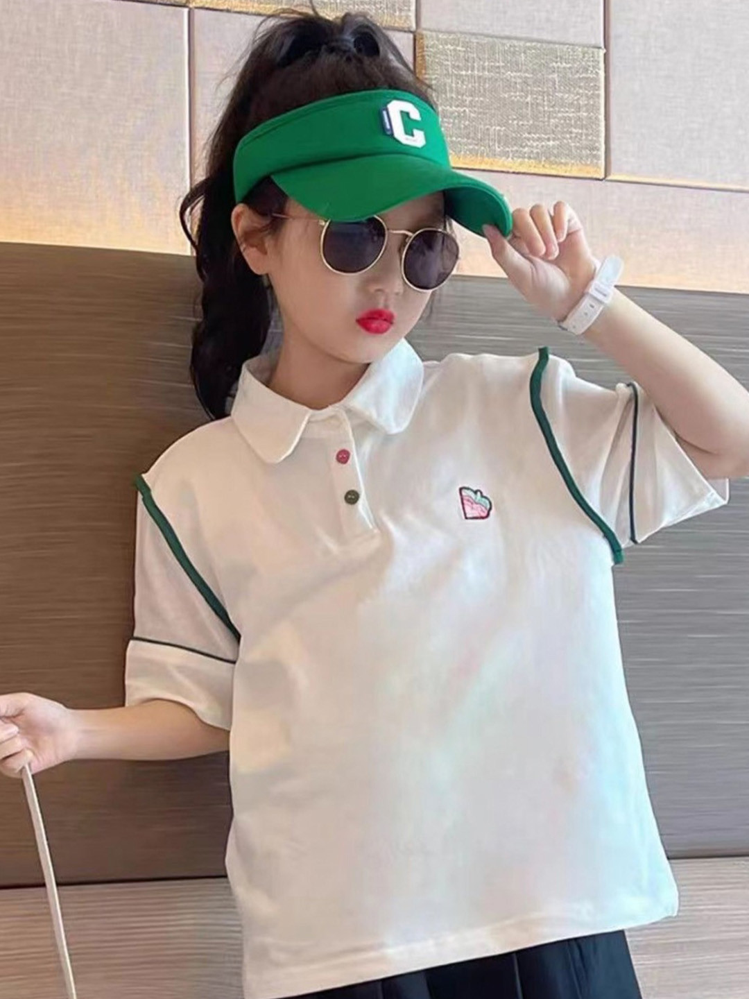 LULU & SKY Girls Solid Polo Collar Oversized T-shirt
