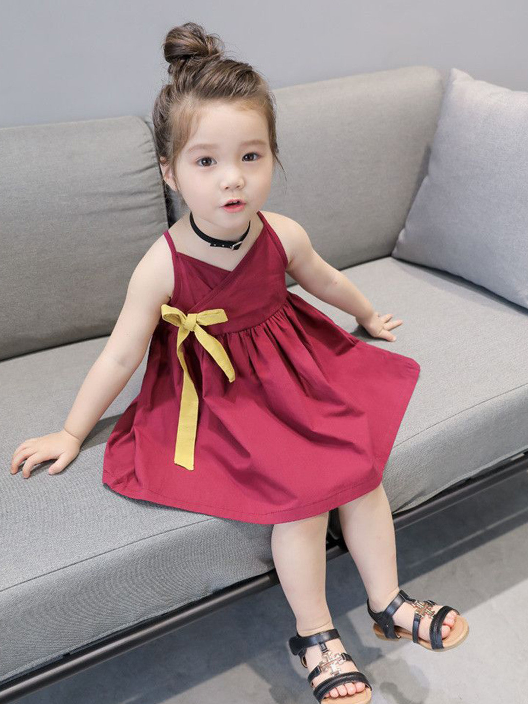 LULU & SKY Girl Shoulder Straps Pleated Wrap Dress