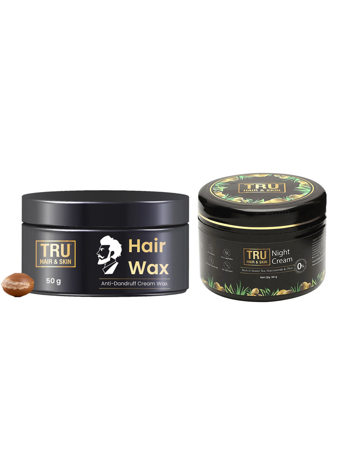 TRU HAIR & SKIN  Set of Night Cream with Green Tea & Anti-Dandruff Cream Wax - 50 g each