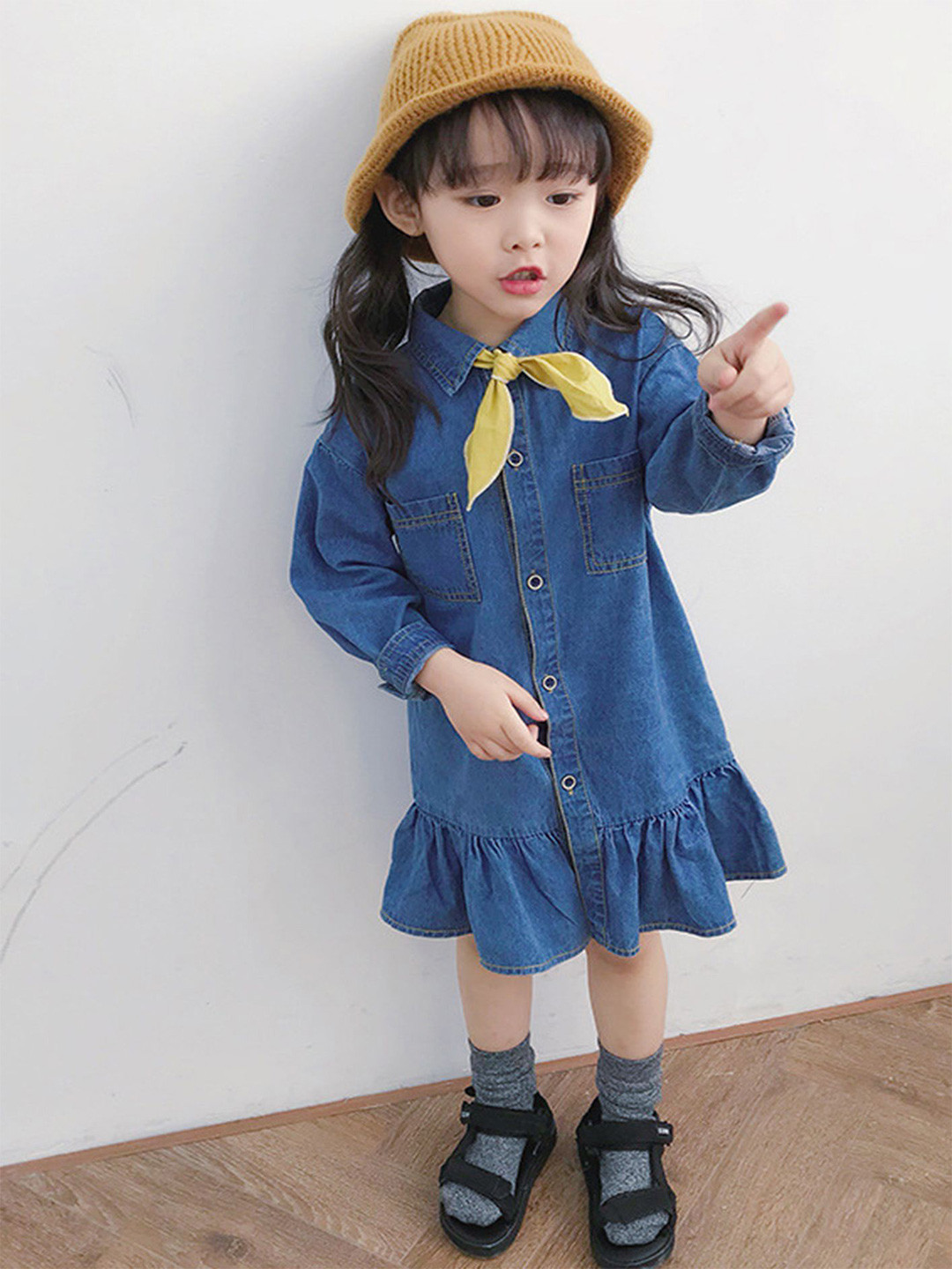 LULU & SKY Girl Spread Collar Indigo Denim Shirt Dress