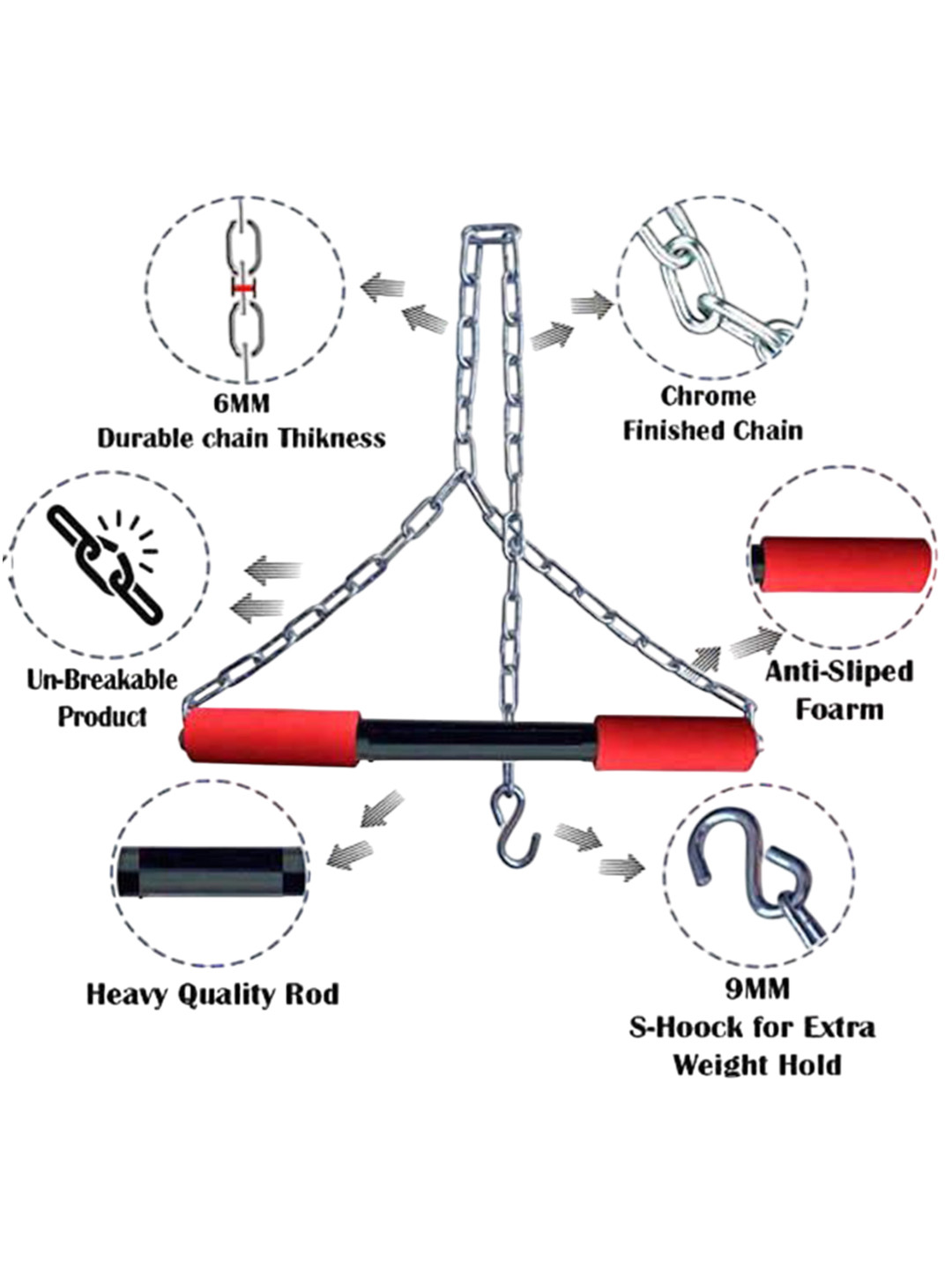HackerX Grey & Red Hanging Chain Pull-Up Bar
