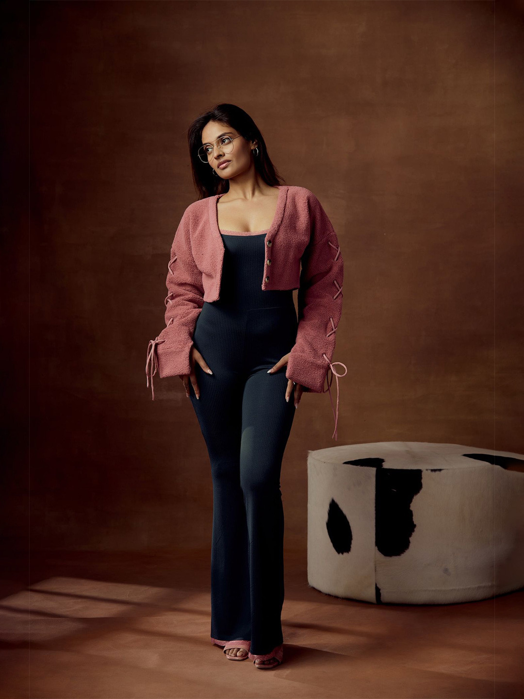 Lea Clothing Co. Women Arlow Pink Crop Sherpa Cardigan