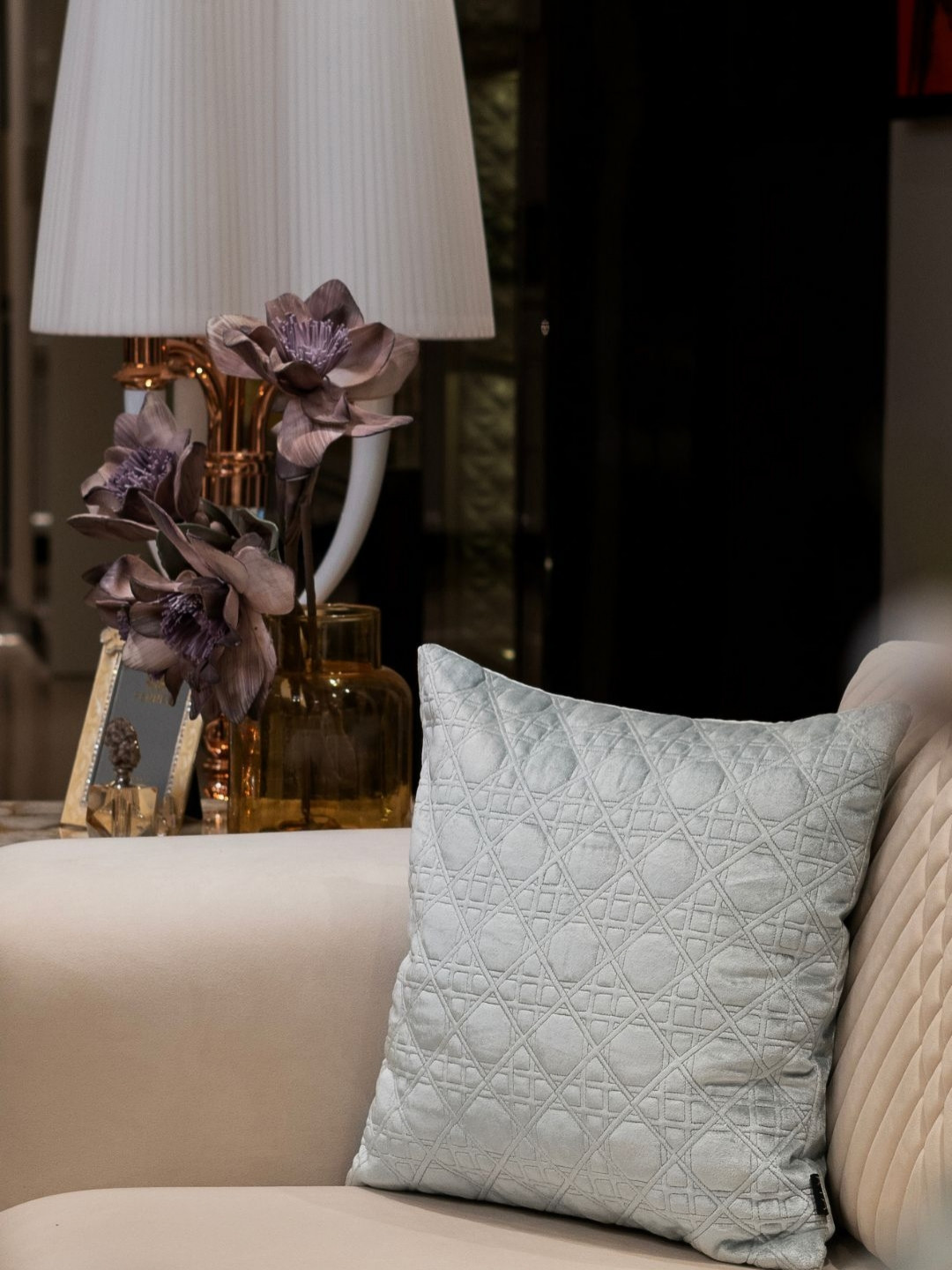 Rya Living Quilted Oasis Green Geometric Velvet Textured Square Cushion Cover -18x18In