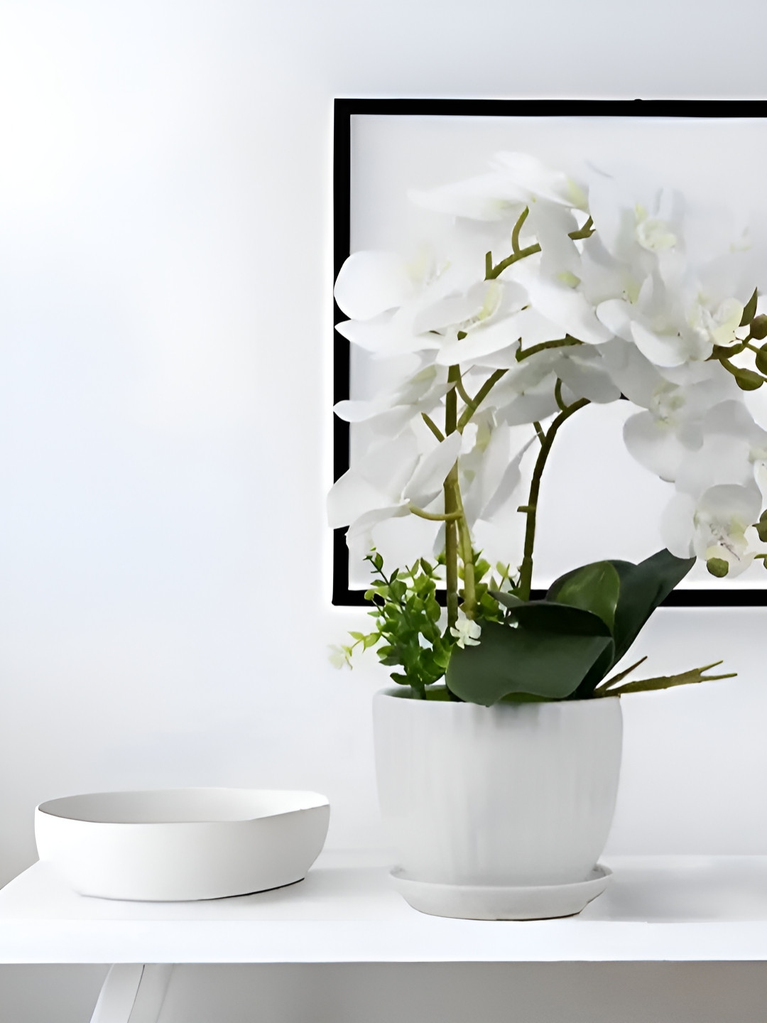 Royaloak White Three Pieces Butterfly Orchid Artificial Flower With Pot