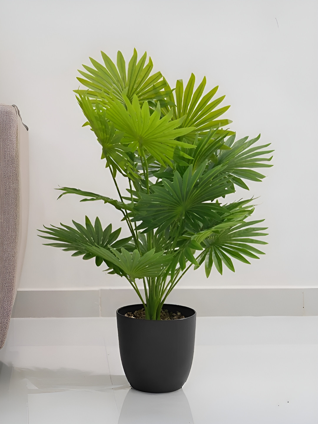 Royaloak Green & Black Broad Leaf Lady Palm Artificial Plant With Pot