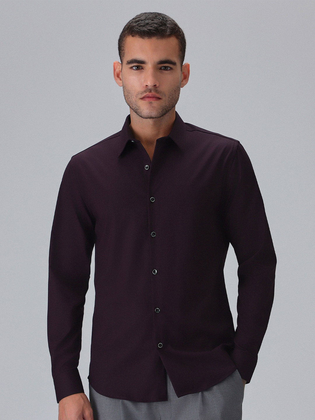 Banana Club Men Melange Wine Wrinkle Free Shirt