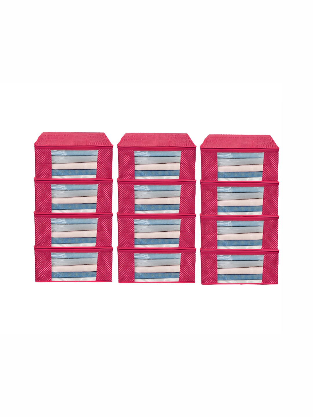 ANKIT INTERNATIONAL Pink 12 Pieces Super Strong Sweater Bag Wardrobe Organisers