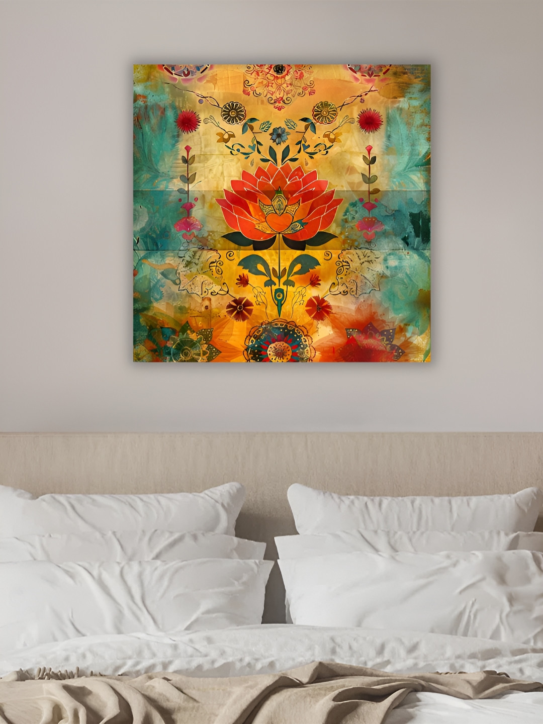 Art Street Lotus Floral Canvas Square Paintings Wall Art-22 x 22In